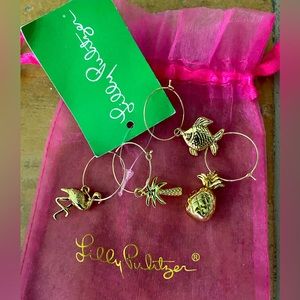 NWT Lilly Pulitzer Gold Tone Wine Glass Charms (4 Pcs)